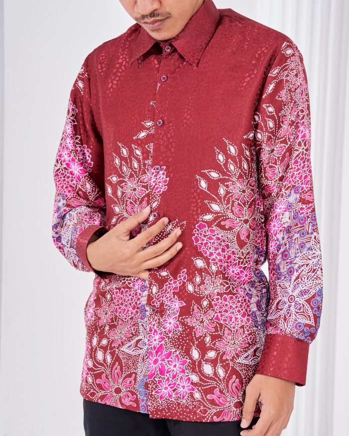 Baju Kemeja Batik Sultan 3.0 - Adiwarna Ruby Red - Image 4