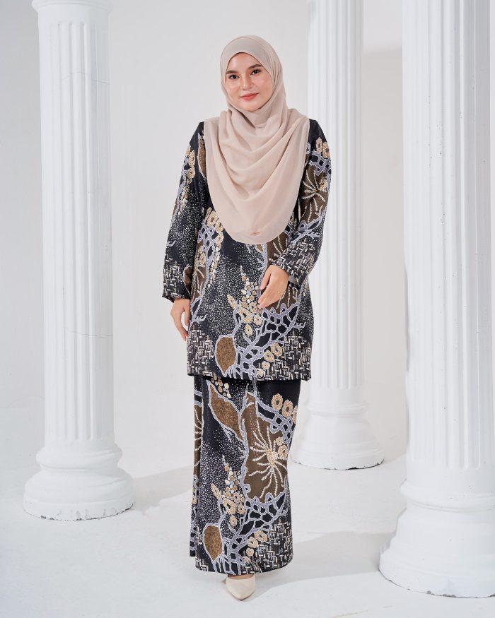 Baju Kurung Moden Batik Sultanah 3.0 - Arjuna Black Brown