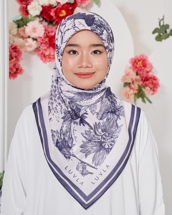 Tudung Bawal Cotton Voile Fleur - Dior Navy - Image 4
