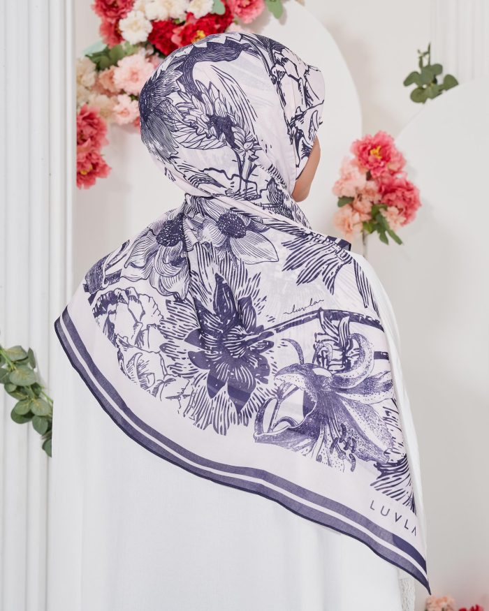 Tudung Bawal Cotton Voile Fleur - Dior Navy - Image 3