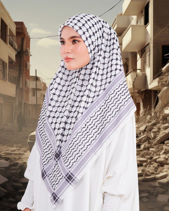 Tudung Bawal MCC Lifestyle x MyCare - I Stand With Palestine White