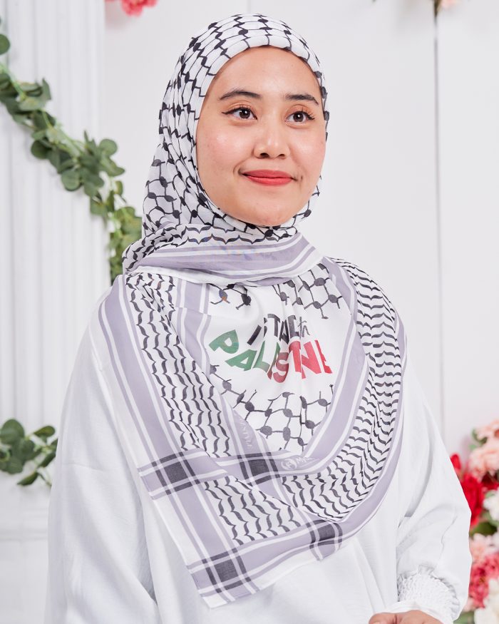 Tudung Bawal MCC Lifestyle x MyCare - I Stand With Palestine White - Image 3