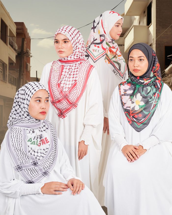 Tudung Bawal MCC Lifestyle x MyCare - I Stand With Palestine White - Image 5