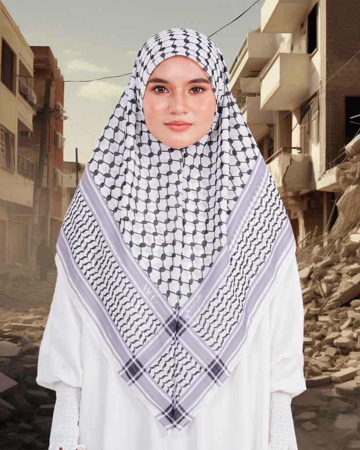 Tudung Bawal MCC Lifestyle x MyCare - I Stand With Palestine White - Image 4