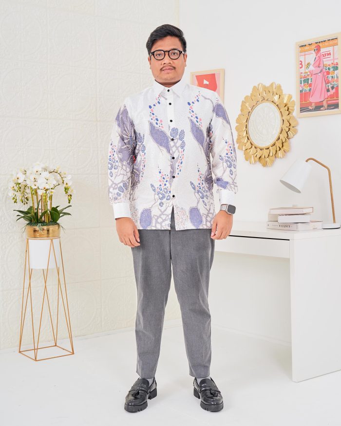 Baju Kemeja Batik Sultan 3.0 - Arjuna White Grey - Image 3