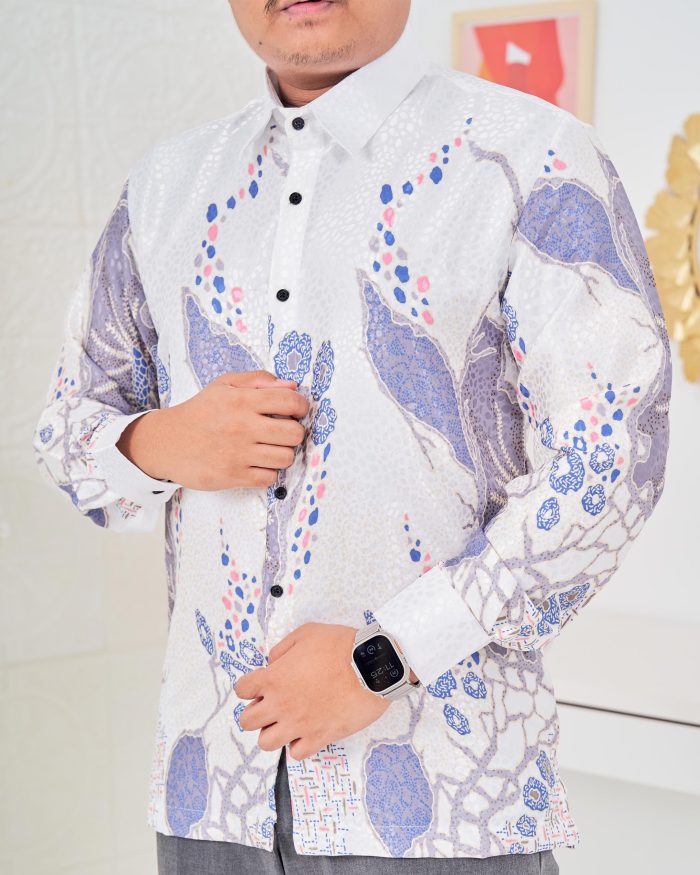 Baju Kemeja Batik Sultan 3.0 - Arjuna White Grey - Image 5