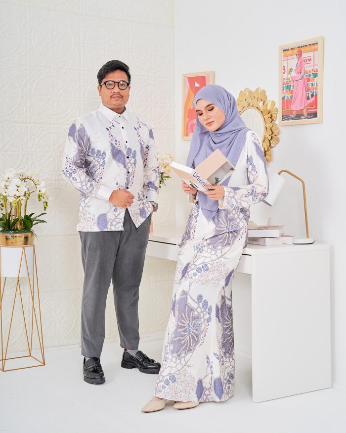 Baju Kurung Moden Batik Sultanah 3.0 - Arjuna White Grey - Image 7