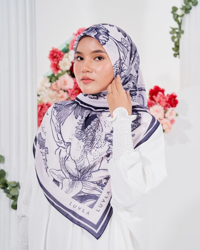 Tudung Bawal Cotton Voile Fleur - Dior Navy