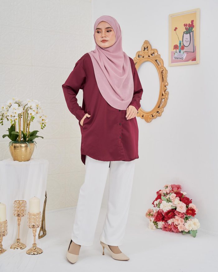 Blouse Satin Ruby - Currant Red