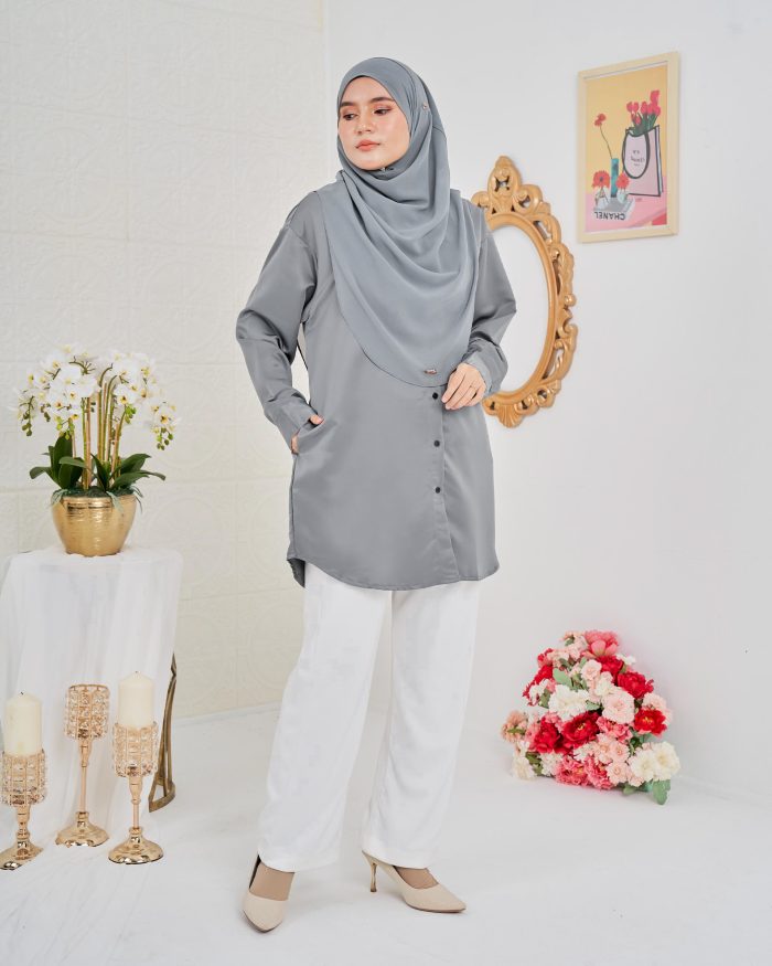 Blouse Satin Ruby - Steel Grey - Image 2