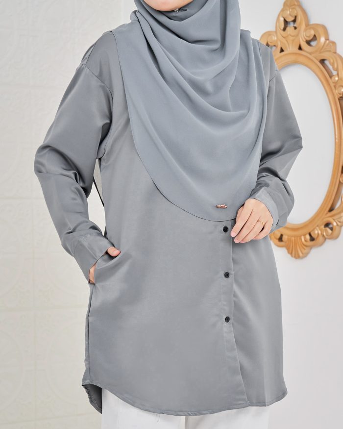 Blouse Satin Ruby - Steel Grey - Image 3