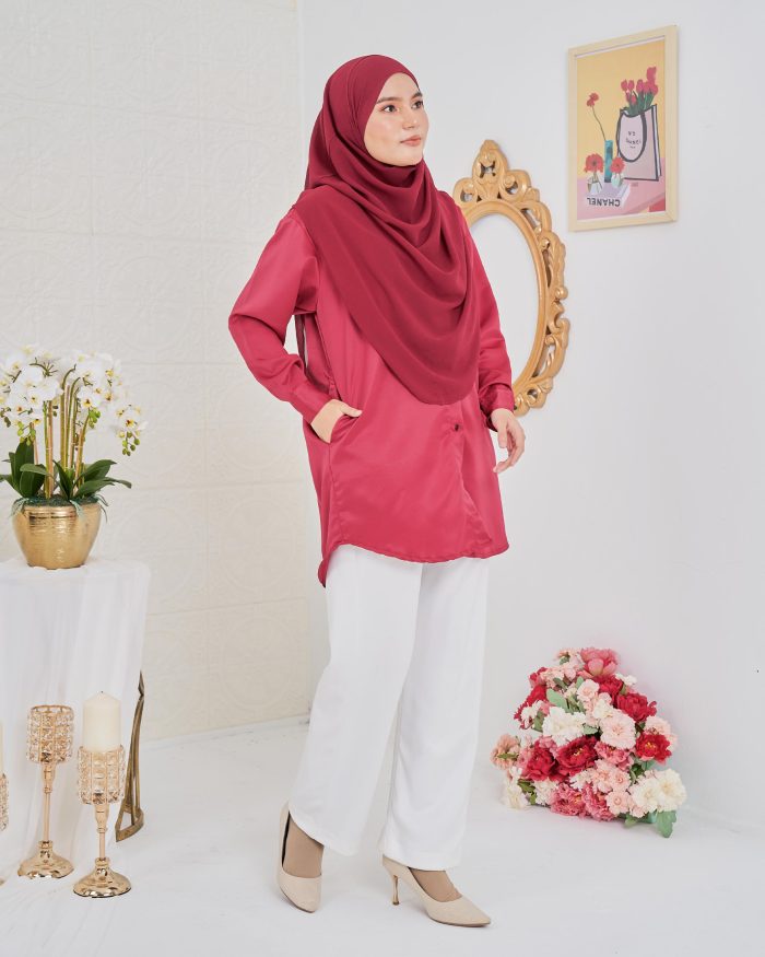 Blouse Satin Ruby - Crimson Red
