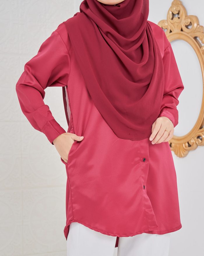 Blouse Satin Ruby - Crimson Red - Image 3