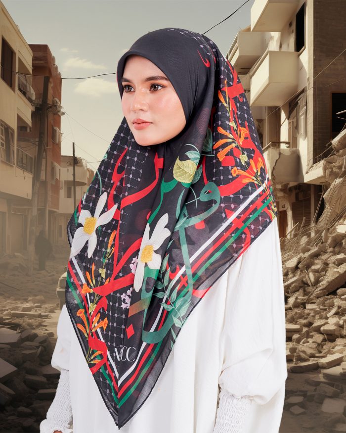 Tudung Bawal MCC Lifestyle x MyCare - Khat Palestine Black