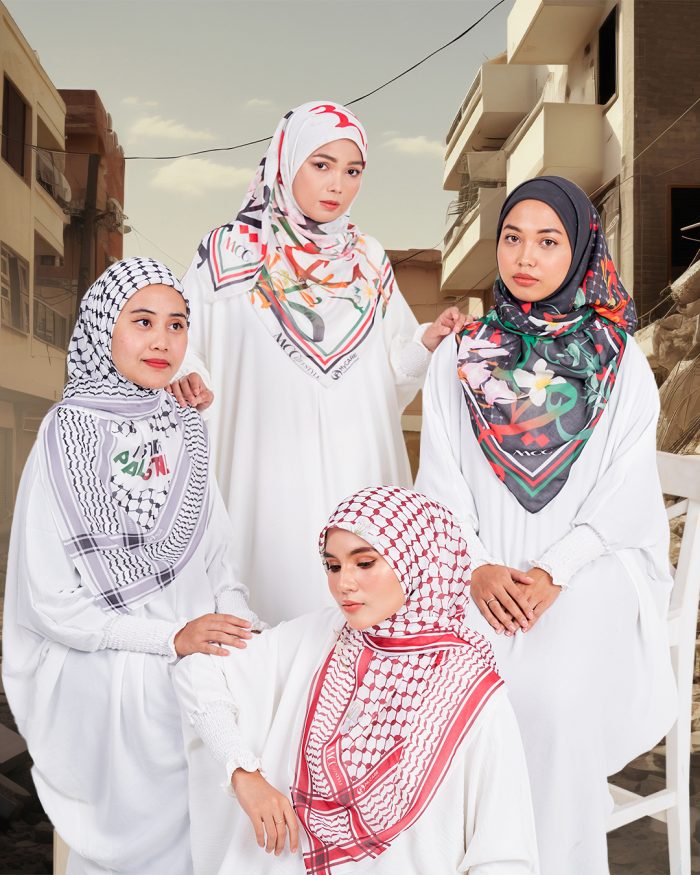 Tudung Bawal MCC Lifestyle x MyCare - Khat Palestine White - Image 5