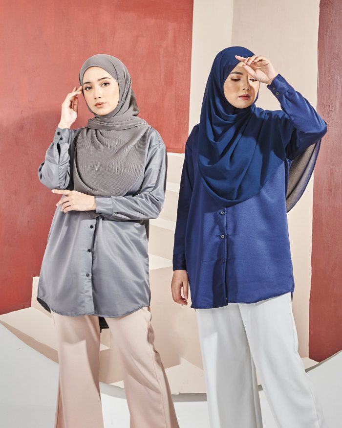 Blouse Satin Ruby - Denim Blue - Image 5