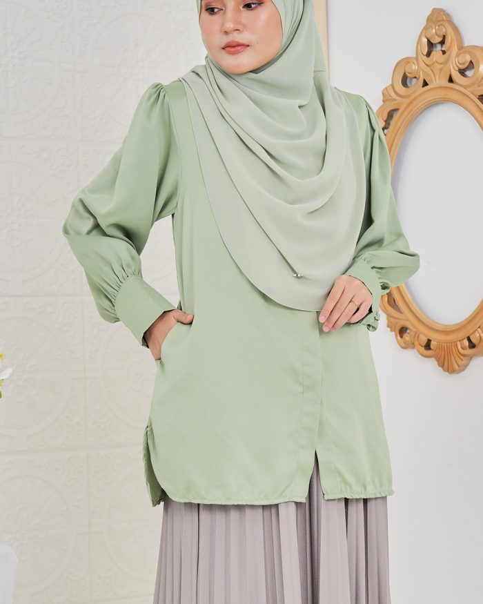 Blouse Satin Ramona - Lime Green - Image 3