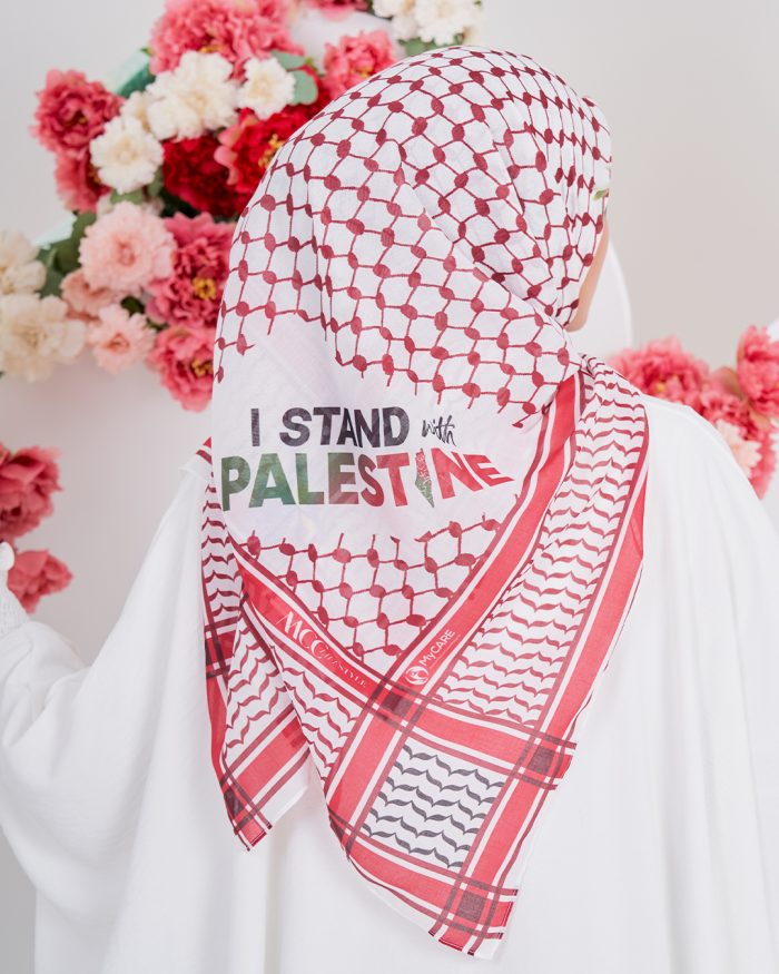 Tudung Bawal MCC Lifestyle x MyCare - I Stand With Palestine Red - Image 4