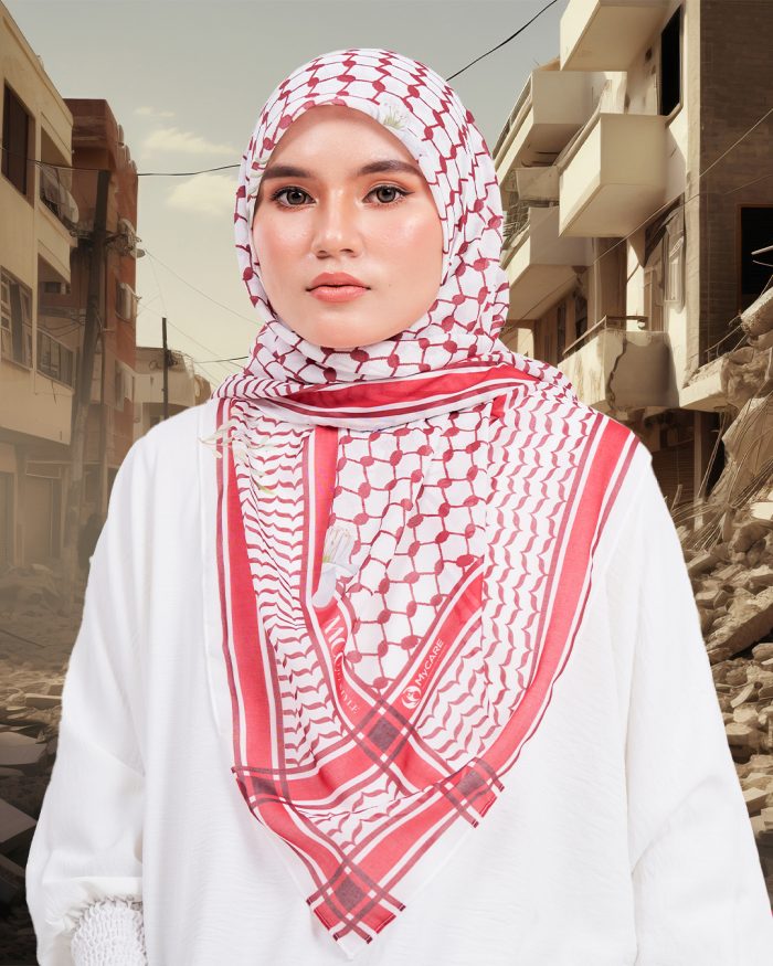 Tudung Bawal MCC Lifestyle x MyCare - I Stand With Palestine Red - Image 3