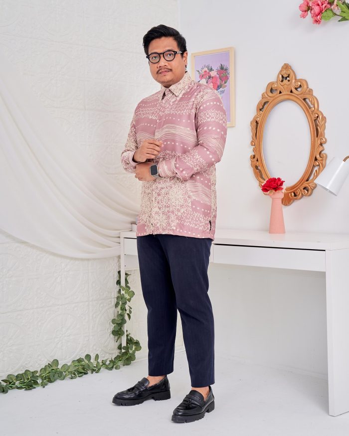 Baju Kemeja Batik Sultan 5.0 - Indera Crepe Pink - Image 2