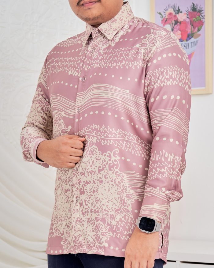 Baju Kemeja Batik Sultan 5.0 - Indera Crepe Pink - Image 4