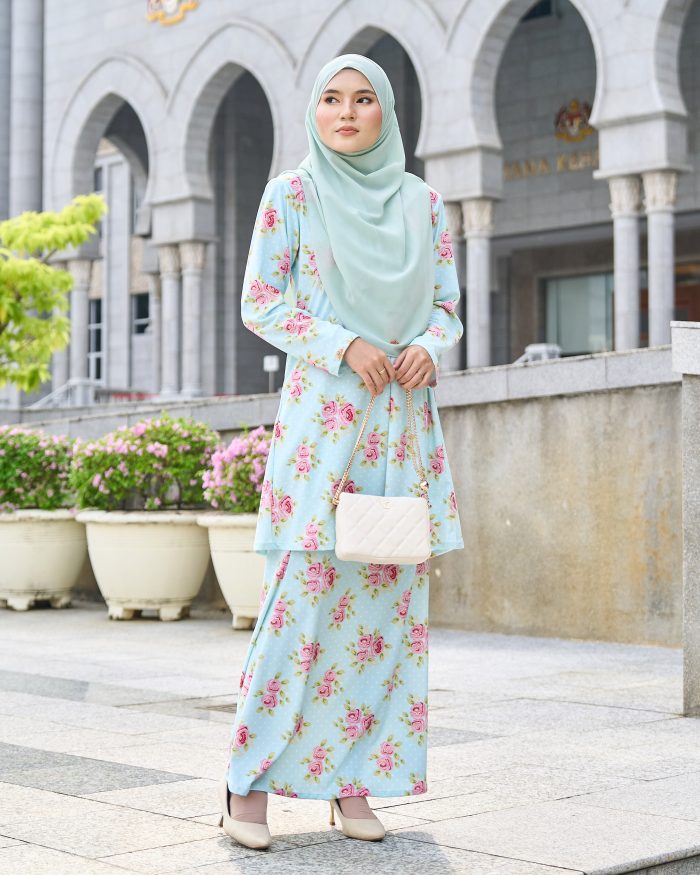 Baju Kurung Riau Larisa Printed - Rosy Mint - Image 2