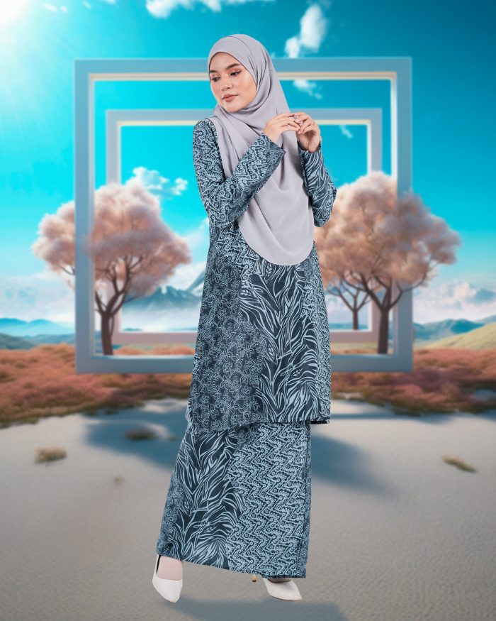 Baju Kurung Moden Batik Sultanah 7.0 - Azra Dark Cyan - Image 2