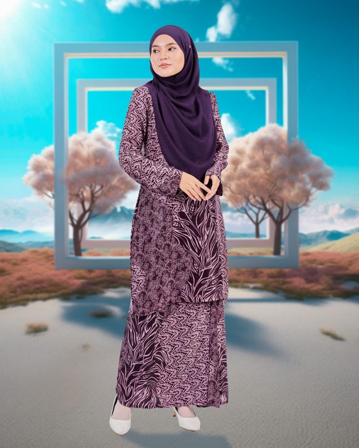 Baju Kurung Moden Batik Sultanah 7.0 - Azra Purple Plum - Image 2