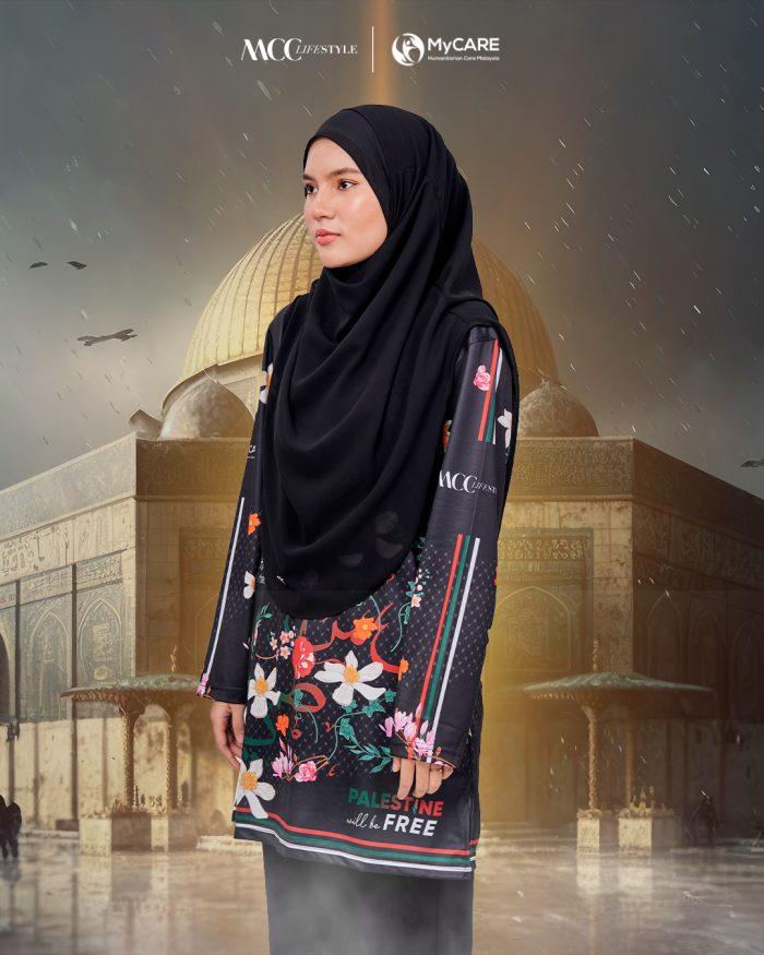 Muslimah Jersey MCC Lifestyle X MyCare - Palestine Khat Black - Image 3