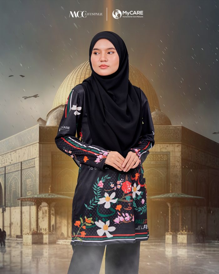 Muslimah Jersey MCC Lifestyle X MyCare - Palestine Khat Black - Image 2