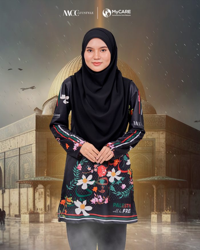 Muslimah Jersey MCC Lifestyle X MyCare - Palestine Khat Black