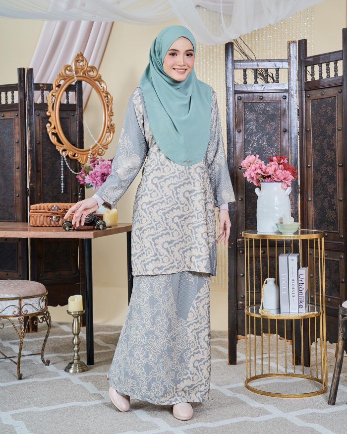 Baju Kurung Moden Batik Sultanah 9.0 - Ara Sage Grey