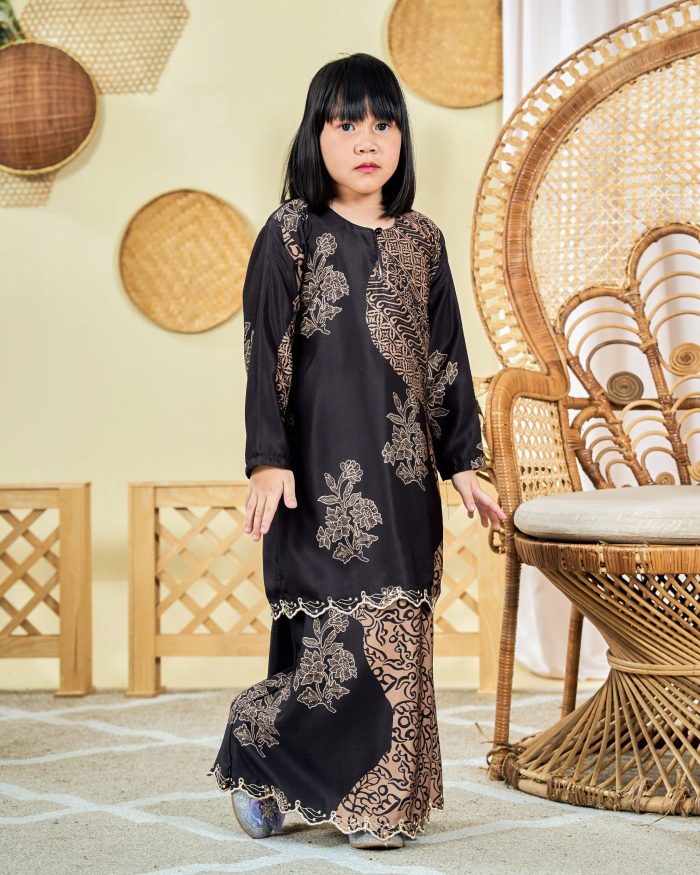 Baju Kurung Moden Batik Sulam Sultanah Kids 9.0 - Azalea Coffee Brown
