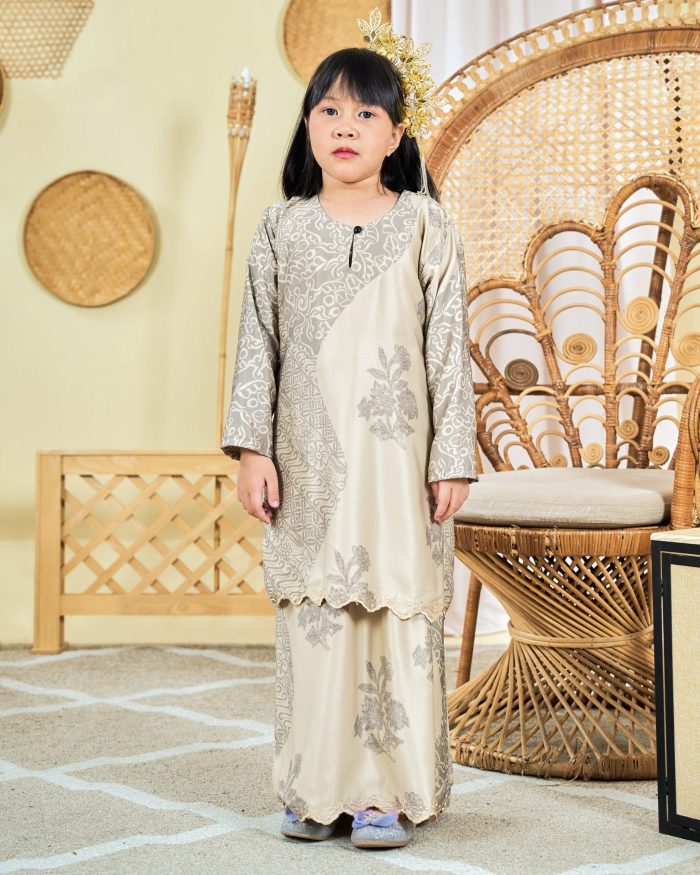 Baju Kurung Moden Batik Sulam Sultanah Kids 9.0 - Azalea Dairy Cream