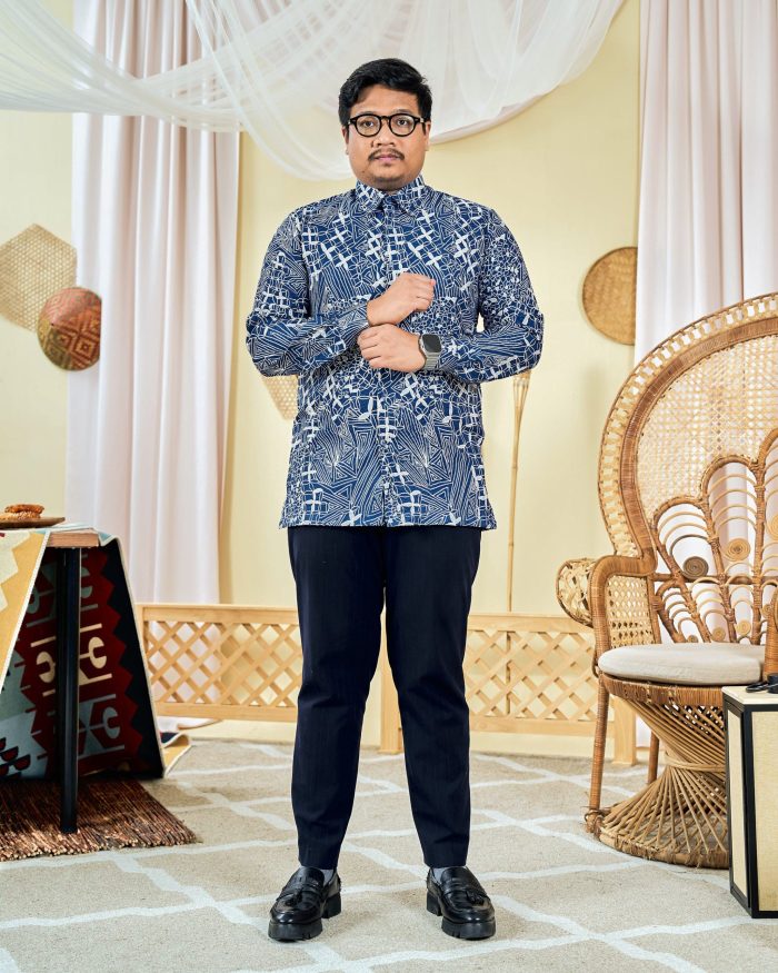Baju Kemeja Batik Long Sleeve Sultan 7.0 - Azka Cobalt Blue