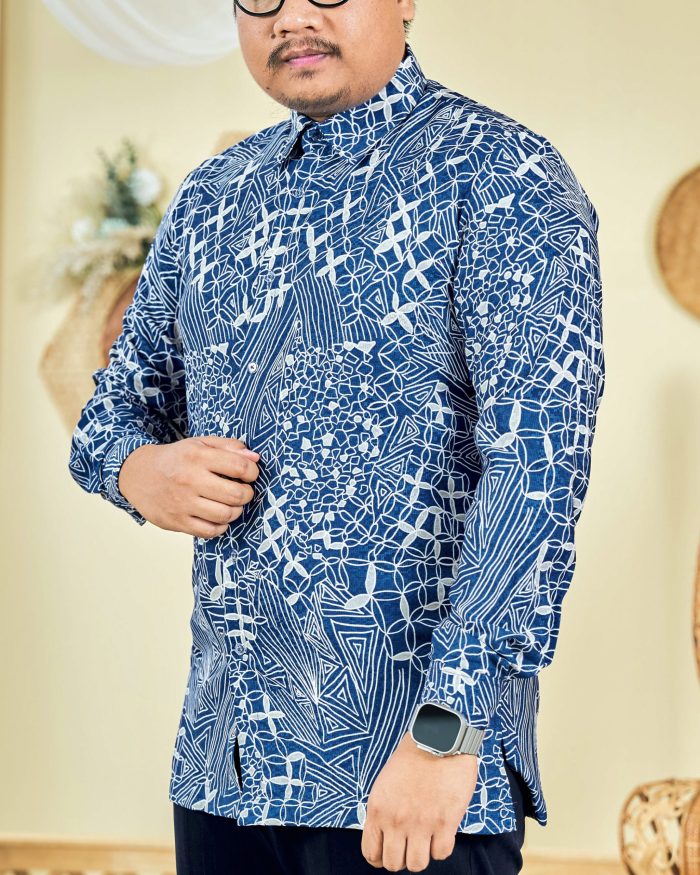 Baju Kemeja Batik Long Sleeve Sultan 7.0 - Azka Cobalt Blue - Image 2