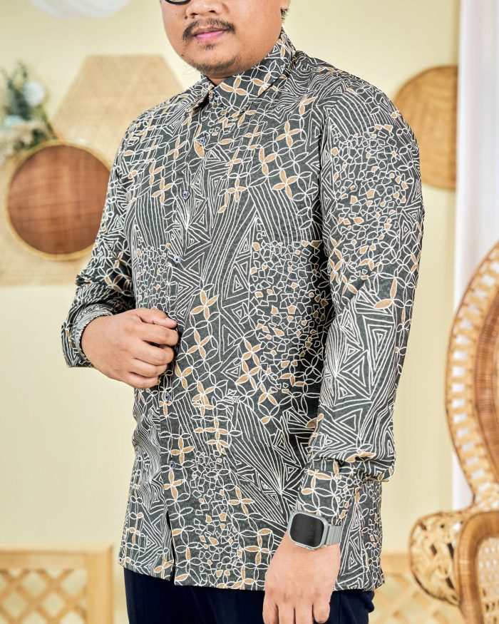 Baju Kemeja Batik Long Sleeve Sultan 7.0 - Azka Olive Green - Image 2