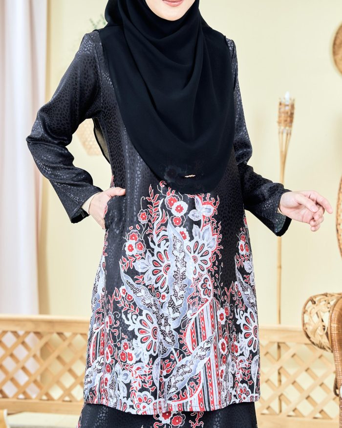 Baju Kurung Moden Batik Sultanah 6.0 - Bentara Off Black - Image 2