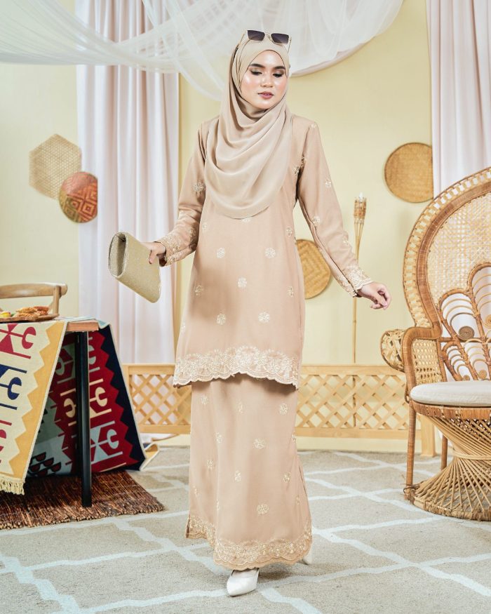 Baju Kurung Moden Sulam Songket Dayang Anisha - Sand Brown - Image 3