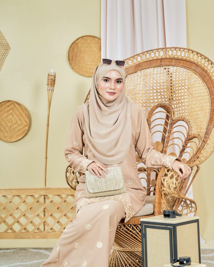 Baju Kurung Moden Sulam Songket Dayang Anisha - Sand Brown - Image 2