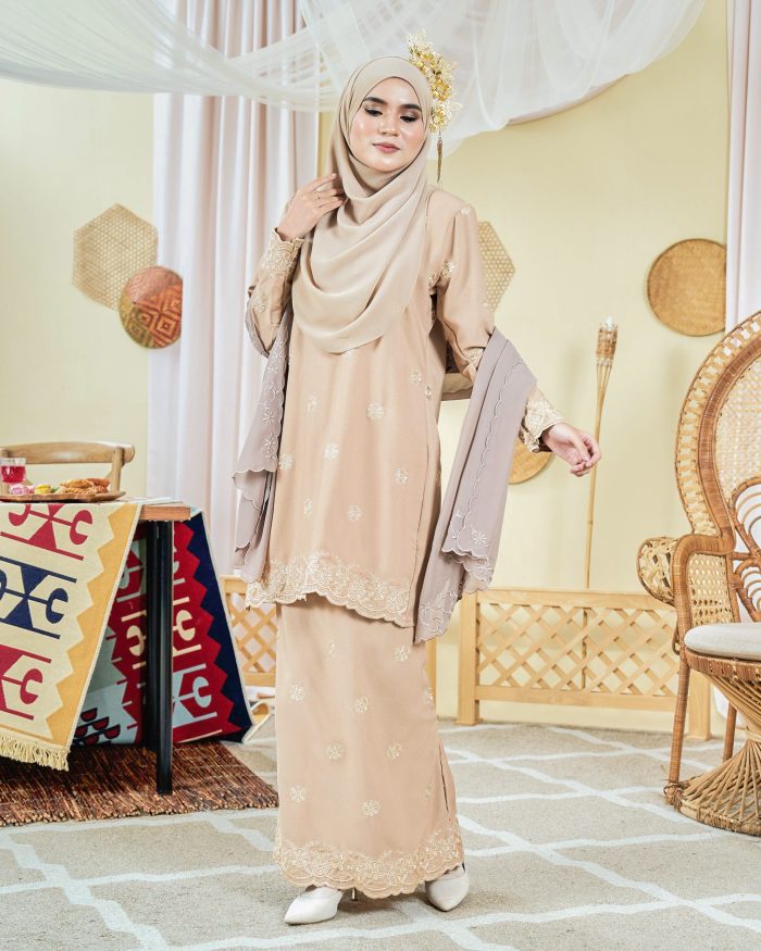 Baju Kurung Moden Sulam Songket Dayang Anisha - Sand Brown - Image 5