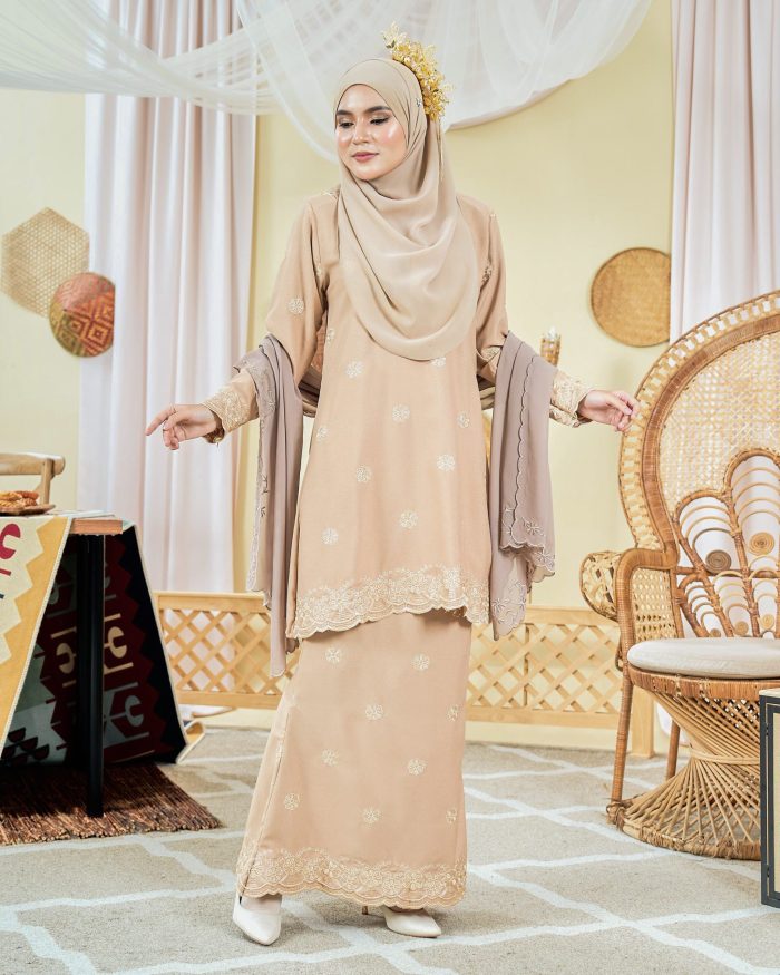 Baju Kurung Moden Sulam Songket Dayang Anisha - Sand Brown - Image 6