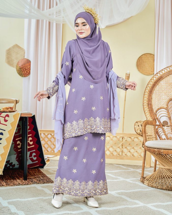 Baju Kurung Moden Sulam Songket Dayang Suhaila - Iris Purple - Image 4