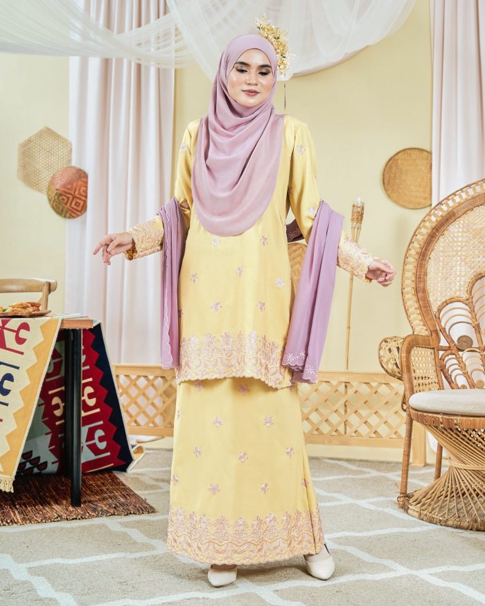 Baju Kurung Moden Sulam Songket Dayang Suhaila - Soft Yellow - Image 2