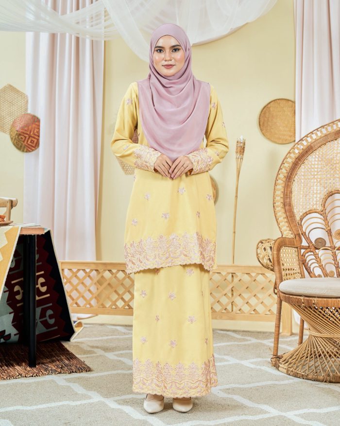 Baju Kurung Moden Sulam Songket Dayang Suhaila - Soft Yellow