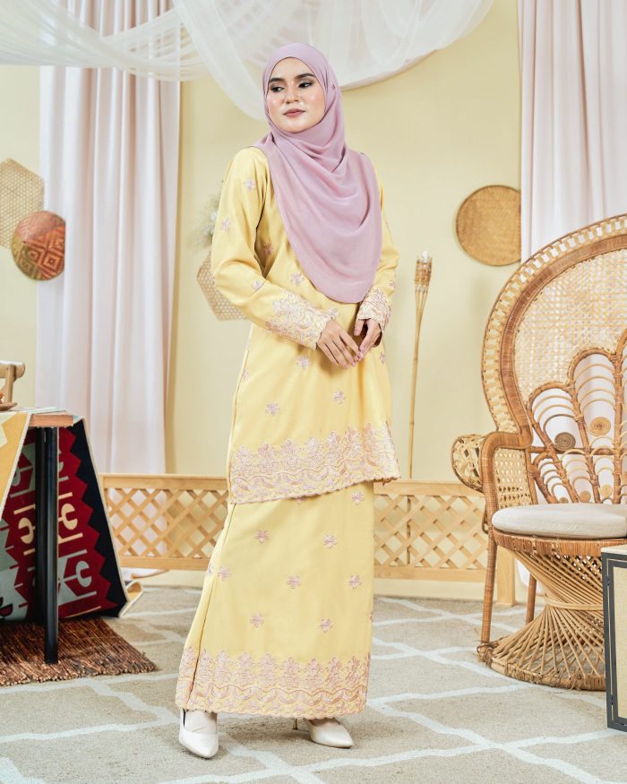 Baju Kurung Moden Sulam Songket Dayang Suhaila - Soft Yellow - Image 3