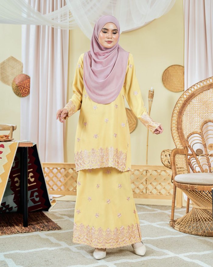 Baju Kurung Moden Sulam Songket Dayang Suhaila - Soft Yellow - Image 4