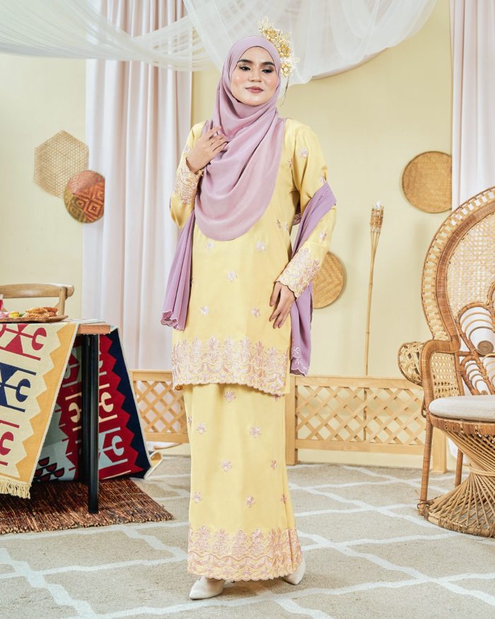 Baju Kurung Moden Sulam Songket Dayang Suhaila - Soft Yellow - Image 5