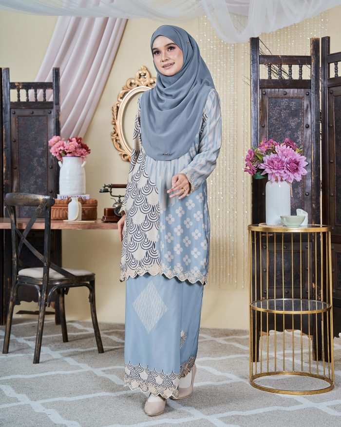 Baju Kurung Moden Sulam Batik Sultanah 9.0 - Embun Powder Blue - Image 2