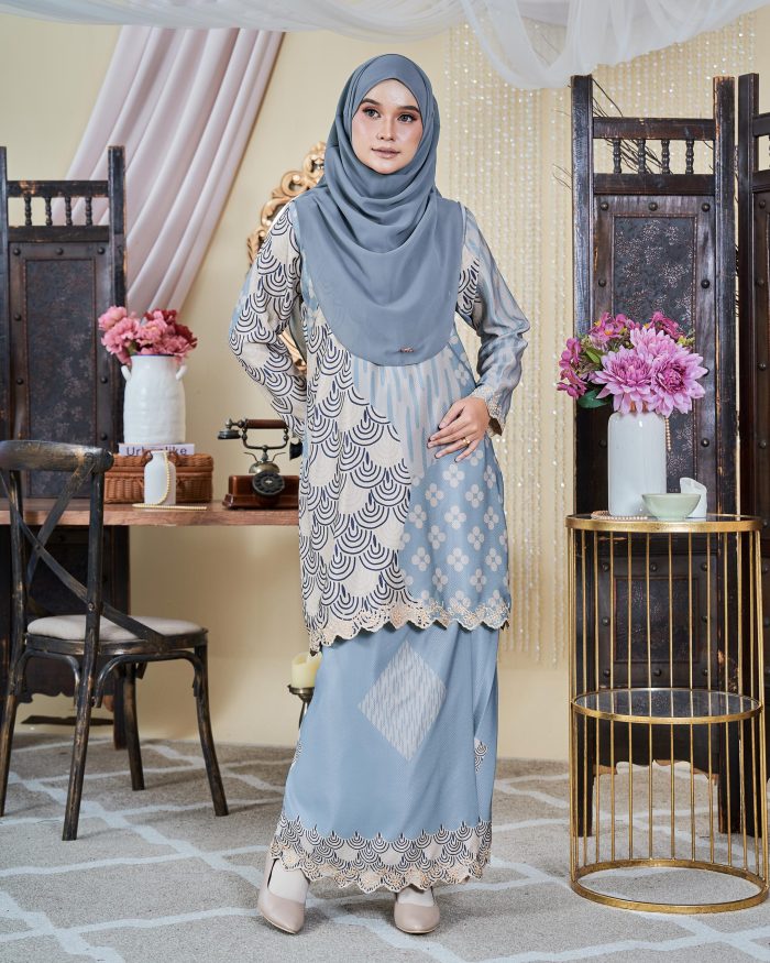 Baju Kurung Moden Sulam Batik Sultanah 9.0 - Embun Powder Blue